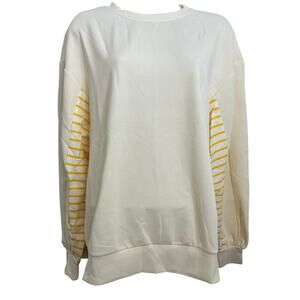 Women Sweater Pullover Top Yellow Striped Long Sleeve Size Small Polyester